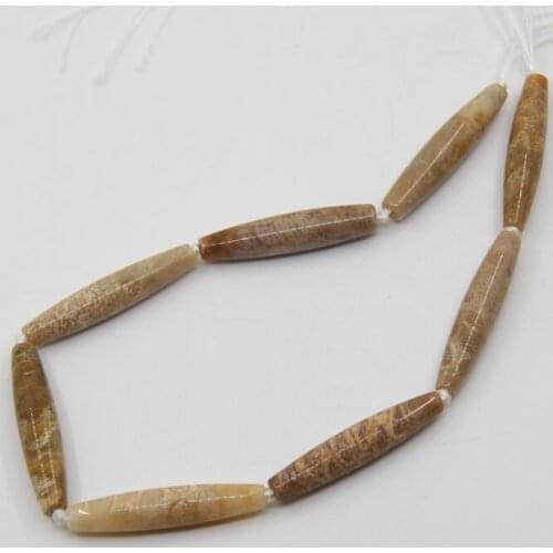 8PCS/str 10x45mm Natural Chrysanthemum Agates Stone Long Rice beads,Polished Coral Jades Fossils Point Pendants Jewelry Making