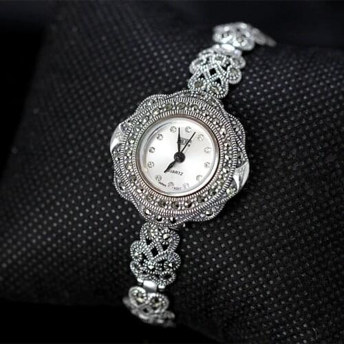 New Limited Edition Classic Elegant S925 Silver Pure Thai Silver Bracelet Watches Thailand Process Rhinestone Bangle Dresswatch