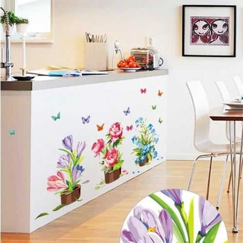3D colorful flowers potted wall stickers art murals living room bedroom waterproof wall decoration
