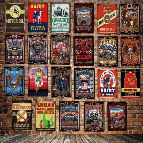 [ DecorMan ] Opaline GASOLINE Eagle SKULL Route 66 pin up TIN SIGN Custom wholesale Mural Paintings Bar PUB Decor LT-1863
