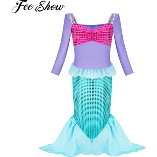 Girls Mermaid Princess Dress Kids Carnival Birthday Party Dress Halloween Cosplay Costume Children Festival Holiday Clothing