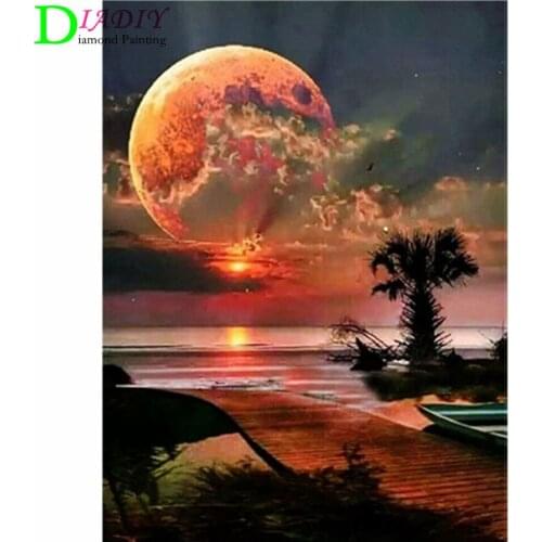 DIADIY 5D DIY Diamond Painting Moon Full Square Diamond Embroidery Landscape Cross Stitch Mosaic Sale Home Decoration