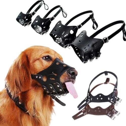 Pet Dog Muzzle Adjustable Breathable PU Leather Muzzles Stop Biting Barking Chewing For Small Medium Large and X-Large Dogs
