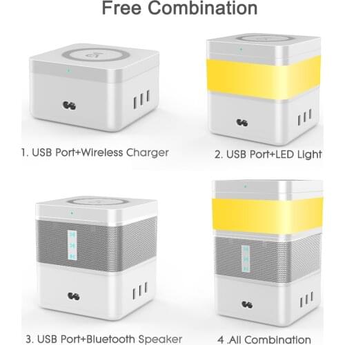 Freecube 4 In 1 Special Gift Power Socket/Touch Night Light/BT Speaker/Wireless Charger Functionable Plug With USB Fast Charge