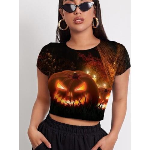 3d Tshirt Halloween T shirt Women Pumpkin Funny T shirts Tree Tshirt Printed Jesus Navel Bare Womens Clothing T shirts New Style