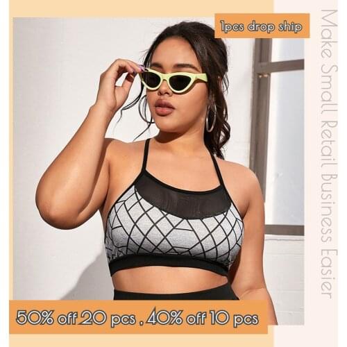 Plus Size Sport Wireless Bra Lingerier Set Women Bralette Wholesale Mesh Cami Top CT 71093