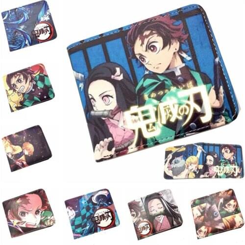 Anime Demon Slayer Kamado Nezuko Agatsuma Zenitsu Wallet Fashion Student Mens PU Leather Coin Purse Cosplay Short Wallets Gift
