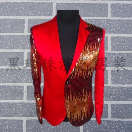 Red men suits designs masculino homme terno stage costumes for singers men sequin blazer dance clothes jacket star style dress