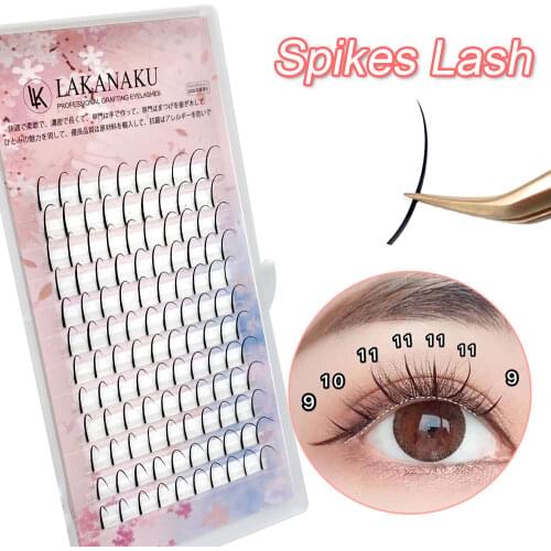 LAKANAKU Free Shipping Pre Made Volume Spike Lashes 0.07 C D 8-18mm Silk Spikes Eyelash Extension Makeup Individual Cilios