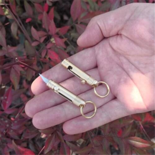 Brass Mini Paper Knife Self-defense Keychain Women Bolt Exquisite Outdoor Portable Art Knife Keyring Car Bag Men Jewelry A937