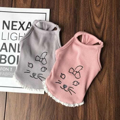Summer Cotton Pet Dog Clothes for Small Dogs Clothing Chihuahua Cool Vest Dog Accessories Cat Face Print Tshirt for Yorkies