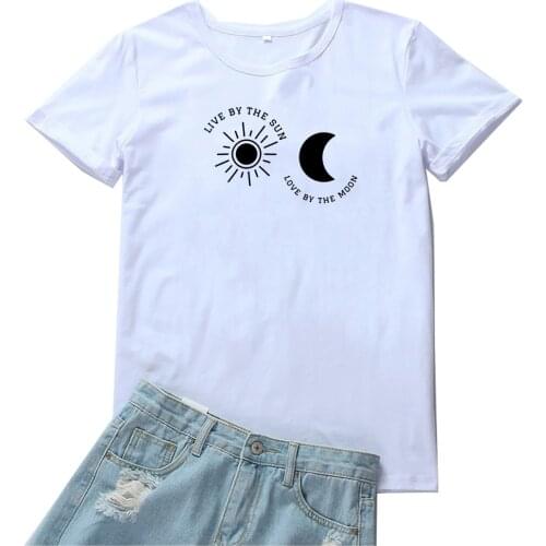 Live By The Sun Love By The Moon Women Tshirt Funny Sun Moon Graphic Tshirt for Women Harajuku Clothes Camiseta Mujer White Tops