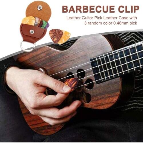 PU Leather Guitar Picks Case Plectrums Bag+3 Guitar Picks 0.46mm Portable Holder Music Lovers Playing Accessories