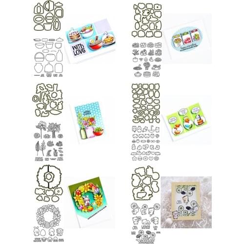Mixed Bottle Can Little Pig Bunny Cat Head Metal Dies with Coordinating Stamps Cake Bread Wreath Plants DIY 2021 New