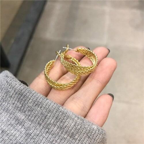 Trendy Brand Gold Color Round Chain Braid Hoop Earring For Woman Korean Circle Minimalist Summer Earrings Fashion Jewelry Gifts