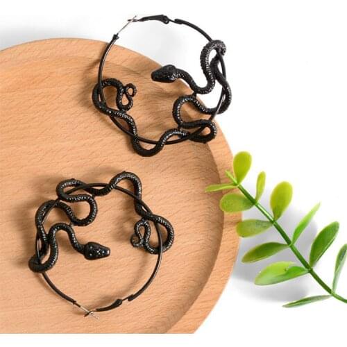Fashion Statement Earrings Punk Big Crazy Twining Snake Hoop Earrings For Women Individuality Black Snakes Jewelry