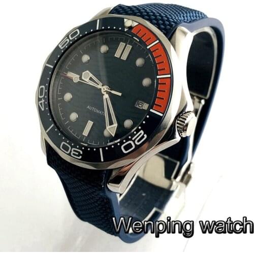 41mm bliger navy blue sterile dial luminous ceramic bezel sapphire glass date automatic mens watch