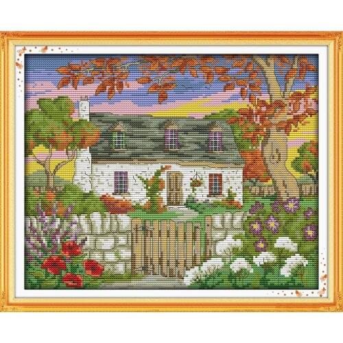 Everlasting Love Small Courtyard Autumn Chinese Cross Stitch Kits Ecological Cotton 11CT DIY Christmas Decorations For Home Gift