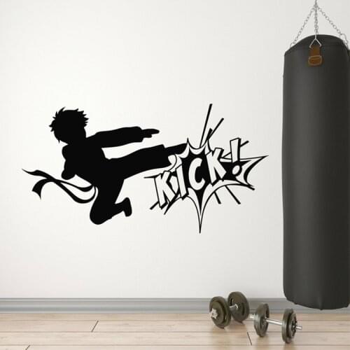 Karate Boy Fighting Kick Martial Wall Sticker Vinyl Home Decor for Boys Room Teens Bedroom Playroom Decals Removable Murals S410