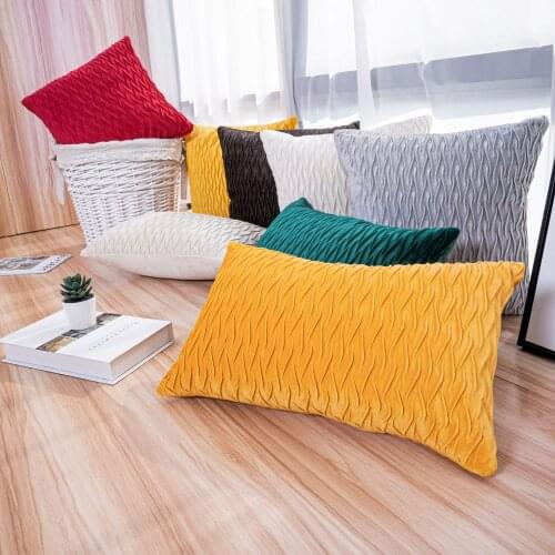 Wave Stripe Pleats Decorative Pillow Cushions Velvet Fabric Cushion Cover for Living Room Sofa Bed Waist Pillowcase Home Decor