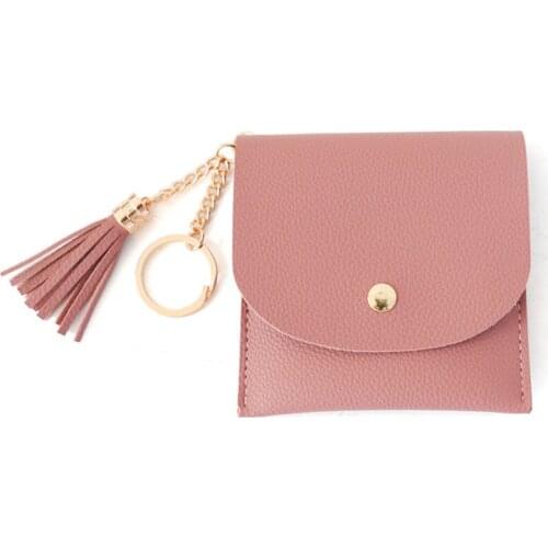 2018 New Student Thin Credit Card Holder for Girls Lady Small Tassel Card Wallet Women Mini Money Coins Purse with Key Ring
