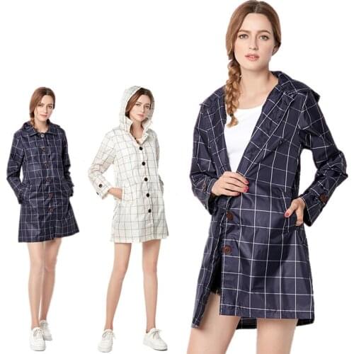 New Fashion Grids Women Raincoat Thin Poncho Ladies Waterproof Clock Rain Jacket Adults Windproof Rain Coat