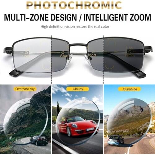Memory Titanium Photochromic Multifocus Reading Glasses Men Women 2021 Progressive Anti-blue Ray Half Rim Presbyopic Eyeglasses