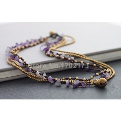 EDOTHALIA Purple Stone Brass Bead Hand Woven Statement Layering Chokers Necklaces For Women Female Gift Bijoux Jewelry Pulseras