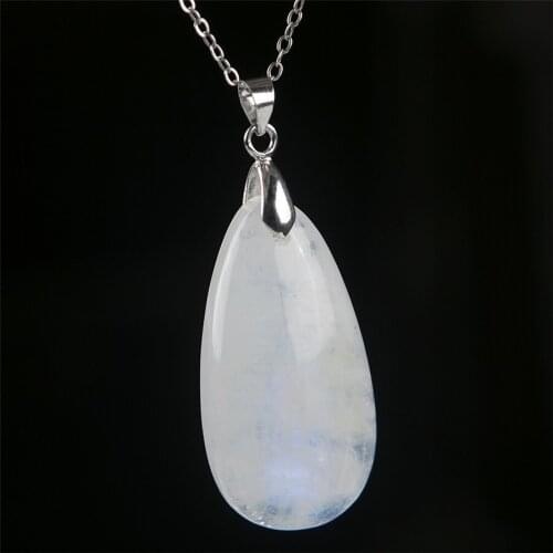 Genuine Natural Blue Light Moonstone Crystal Water Drop Bead Women Lady Nacklace Pendant 37x19x9mm