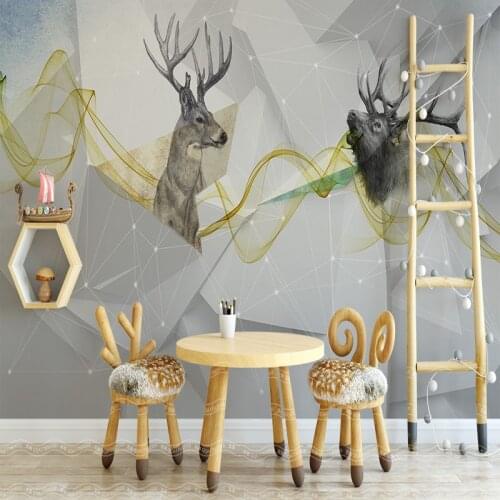 Custom 3D Background Wallpaper Nordic Abstract Deer Simple Fashion Mural Kids Room Living Roon Bedroom Large Scale Wallpaper