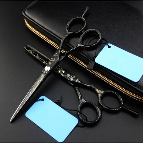 Professional japan 440c 6 inch black hair scissors cutting barber makas haircut scissor thinning shears hairdressing scissors