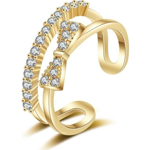 YaYI Jewelry Princess Cut White 100% Zircon Gold Color Engagement Bright Wedding Heart Adjustable Lovers Party Rings Gifts