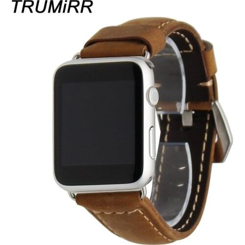Crazy Horse Genuine Leather Watchband for iWatch Apple Watch 38mm 42mm Strap Stainless Steel PAM Buckle Band Wrist Belt Bracelet