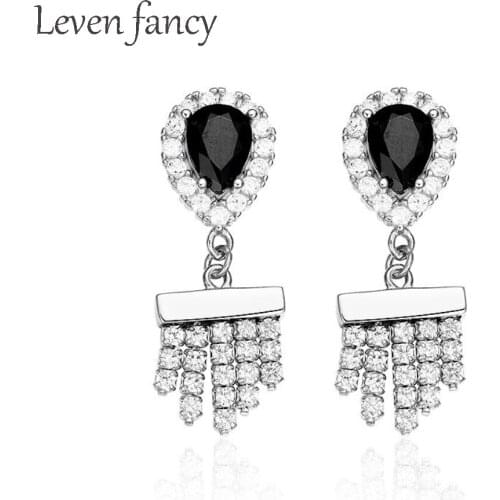 925 Sterling Silver Boho Statement Tassel Dangle Earring Black Zircon Heart Bohemian Drop Earrings Women Girls Wedding Jewelry