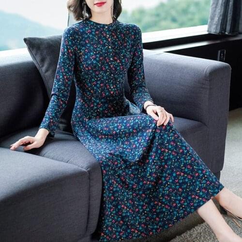 Spring Autumn Floral Dress For Women Fashion Elegant Slim Large Size Clothing S-5XL Wild Long Female Vestidos De Fiesta Y881