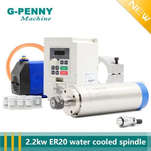 G-PENNY 2.2KW ER20 Water Cooled Spindle Kit CNC Spindle 4 Bearings & 2.2KW Inverter VFD & 80mm Spindle Bracket & 75w Water Pump