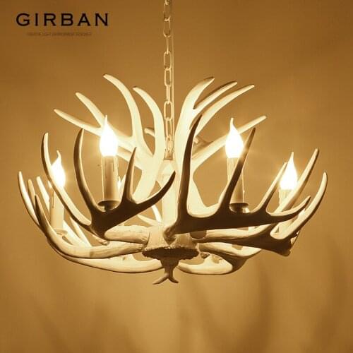 Girban Brand Candle Antler Chandelier Retro Resin Deer Horn Lamps White Home Decoration Lighting E14