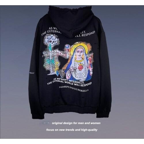 Harajuku Sweatshirt Hoodie Mens High Street Graffiti Print Hoodie Autumn Hip Hop Fashion Streetwear Mens Womens Washed Hoodie