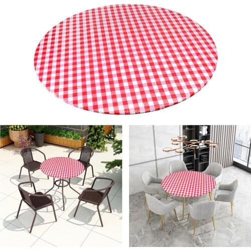 Vinyl Elastic Table Cover with Flannel Backing for Round Table, Reusable and