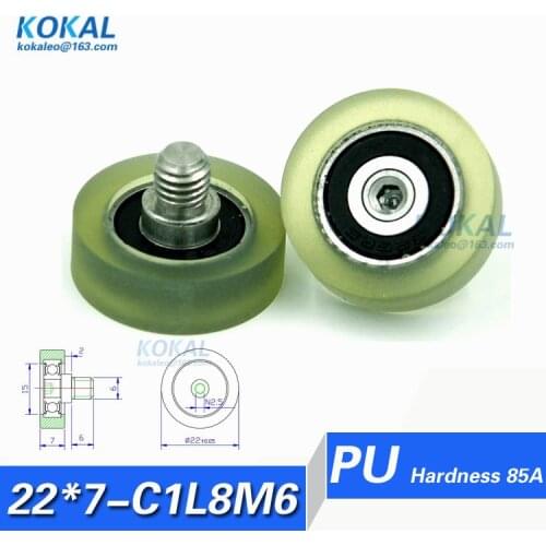 [PU22*7-C1L8M6]Free Shipping 10pcs high quality stainless steel screw M6 money-counting PU TPU soft rubber shaft wheel roller