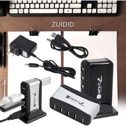High Speed Portable Laptop PC Phone US Plug 7 Port 480 Mbps Vertical USB 2.0 Power Adapter Charging HUB