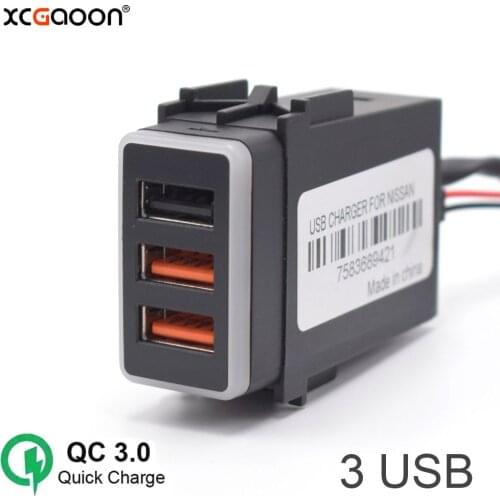 XCGaoon QC3.0 Quickcharge 3 USB Ports Car Charger With USB Audio Plug & Play Cable For NISSAN