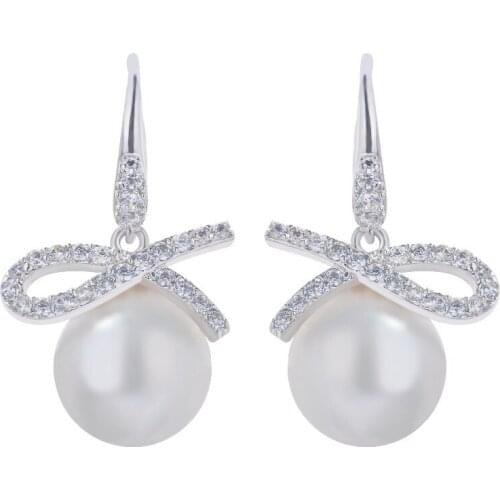 YAN MEI Hot sale Imitation pearl earrings Silver Color earrings evening dress accessories party earrings GLE4738-0537