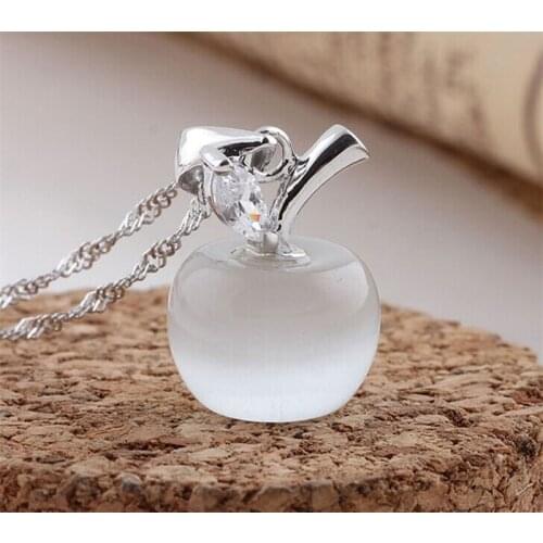 YX279 Cats Eyes Jewelry 925 Sterling Silver White Opal Apple Pendant Necklace for Women Fashion Jewelry Free Drop shipping