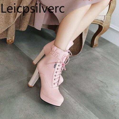 Womens Boots The New winter fashion Round head zipper High heel Martin boots Womens shoes plus size 34-43 Heel Height 10cm