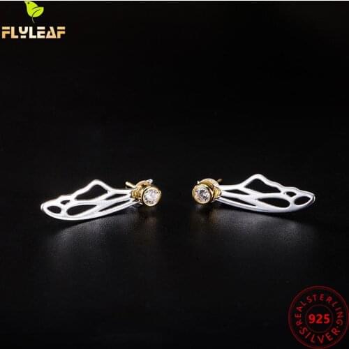 925 Sterling Silver Hollow Wings Zircon Stud Earrings For Women High Quality Female Vintage Jewelry Handmade