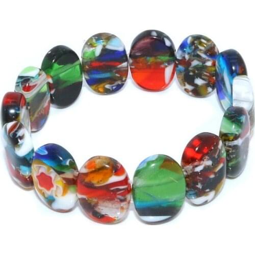 Ethnic Style 3D Flower Square Glazed Woman Telescopic Bracelet