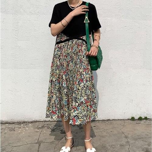 Oversized Womens Dress Chiffon 2021 Summer Yellow Daisy Print Lady Vestidos Ruffles V Neck Short Sleeve Female Robe KE1293