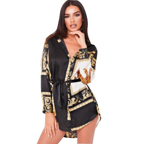 New Spring Summer Ladies Shirt Fashion Medium Long Sexy Loose Plus Size Printed Long Sleeve Shirt Dress Women