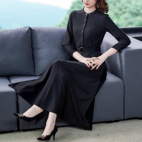 Autumn New Vintage Black Striped Midi Dresses 2021 Spring Casual 5XL Plus Size Maxi Dress Women Elegant Bodycon Party Vestidos